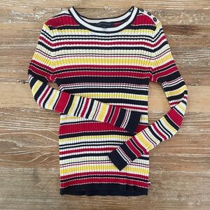 Tommy Hilfiger Red, Yellow, and Navy Striped Sweater